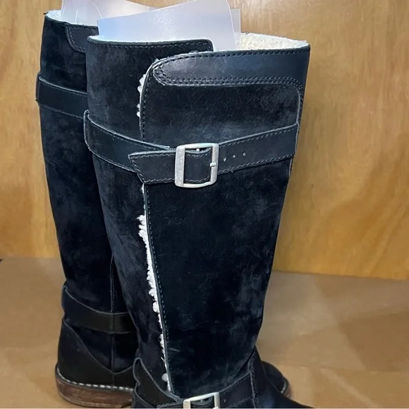 UGG US 6 Knee High Black Suede Side Buckle Tall Riding Boots Australia - Picture 4 of 15